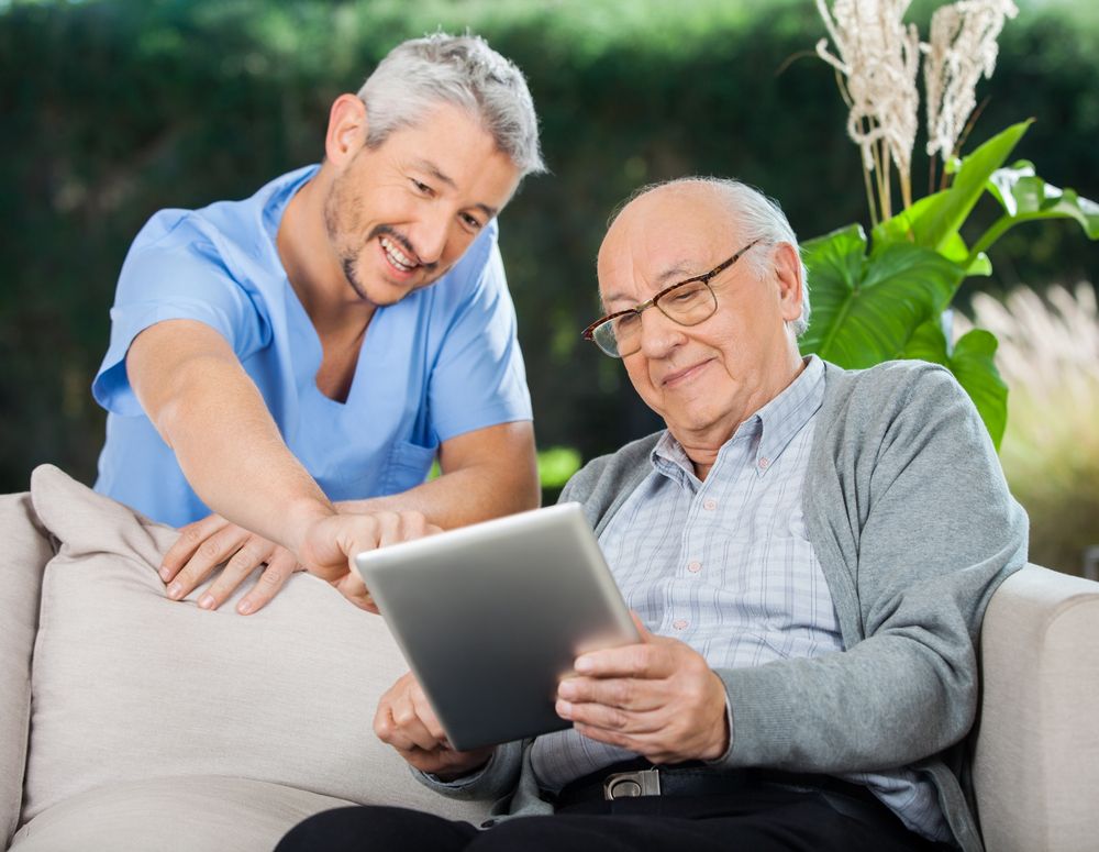 A man using the app on a tablet